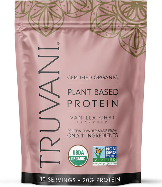 Truvani Vegan Pea Protein Powder | Vanilla Chai | 20g Organic Plant Based Protein | 10 Servings | Keto | Gluten & Dairy Free