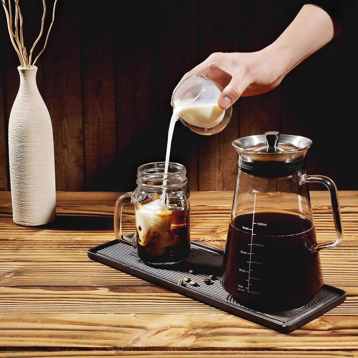 Aquach 51oz Cold Brew Maker, Borosilicate Glass Iced Coffee Tea Pitcher | Dishwasher Safe, Up to 2 Weeks Freshness, Tapered Stability, Refrigerator Fit, 304 Stainless Filter