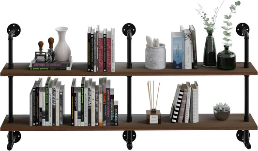 Industrial Pipe Wall Shelves Pipe Shelving with Real Wood Plank ,60 Inches Floating Shelves for Wall Farmhouse Pipe Book