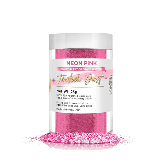 BAKELL Neon Pink Edible Glitter, 25 Grams | TINKER DUST Edible Glitter | KOSHER Certified | 100% Edible Glitter | Cakes,