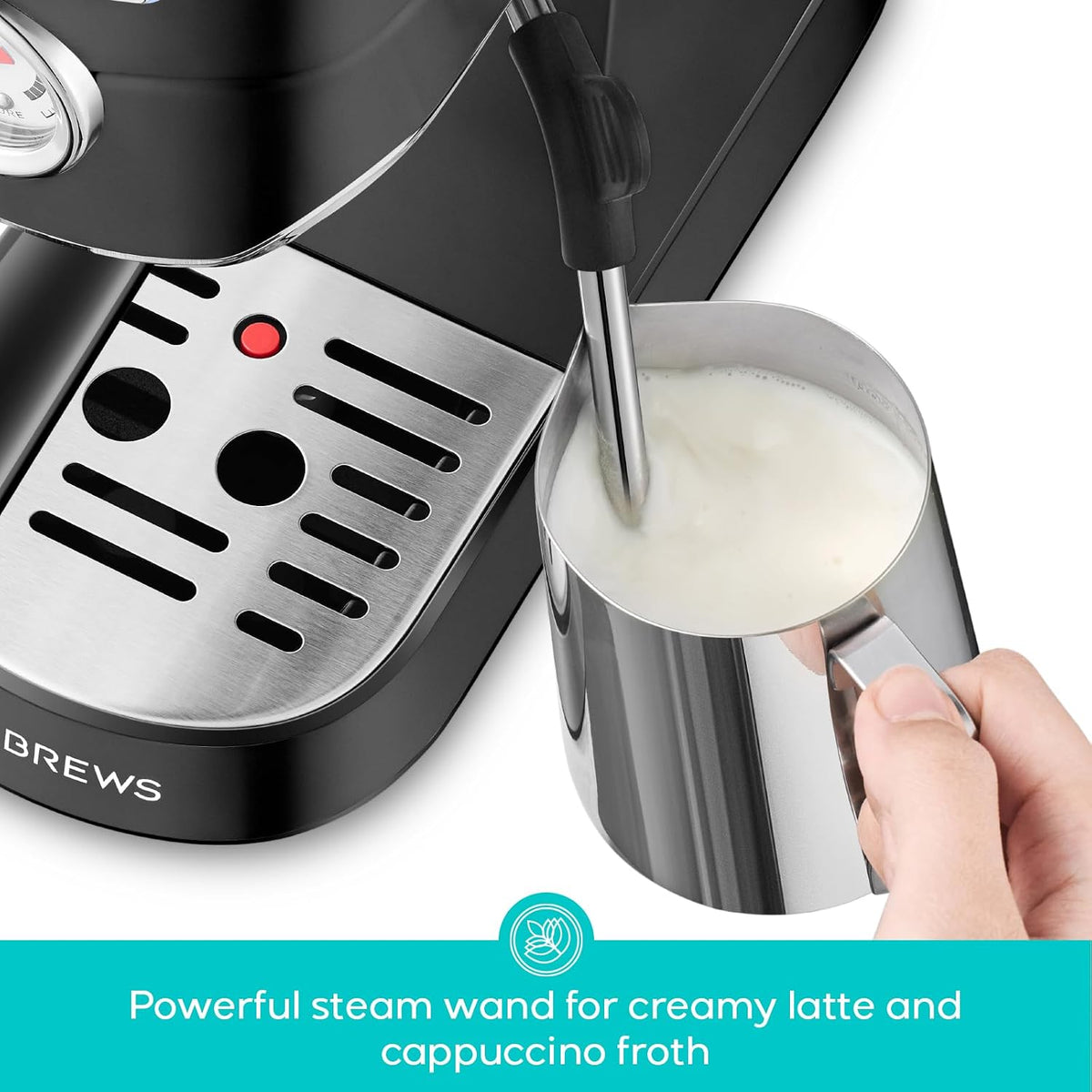 CASABREWS CM5418 Espresso Machine, Espresso Coffee Maker with Steam Wand | Stainless Steel, 20-Bar Pump, Built-in Pressure Gauge, Powerful Steam Wand for Cappuccino Latte for Home, 34oz Water Tank