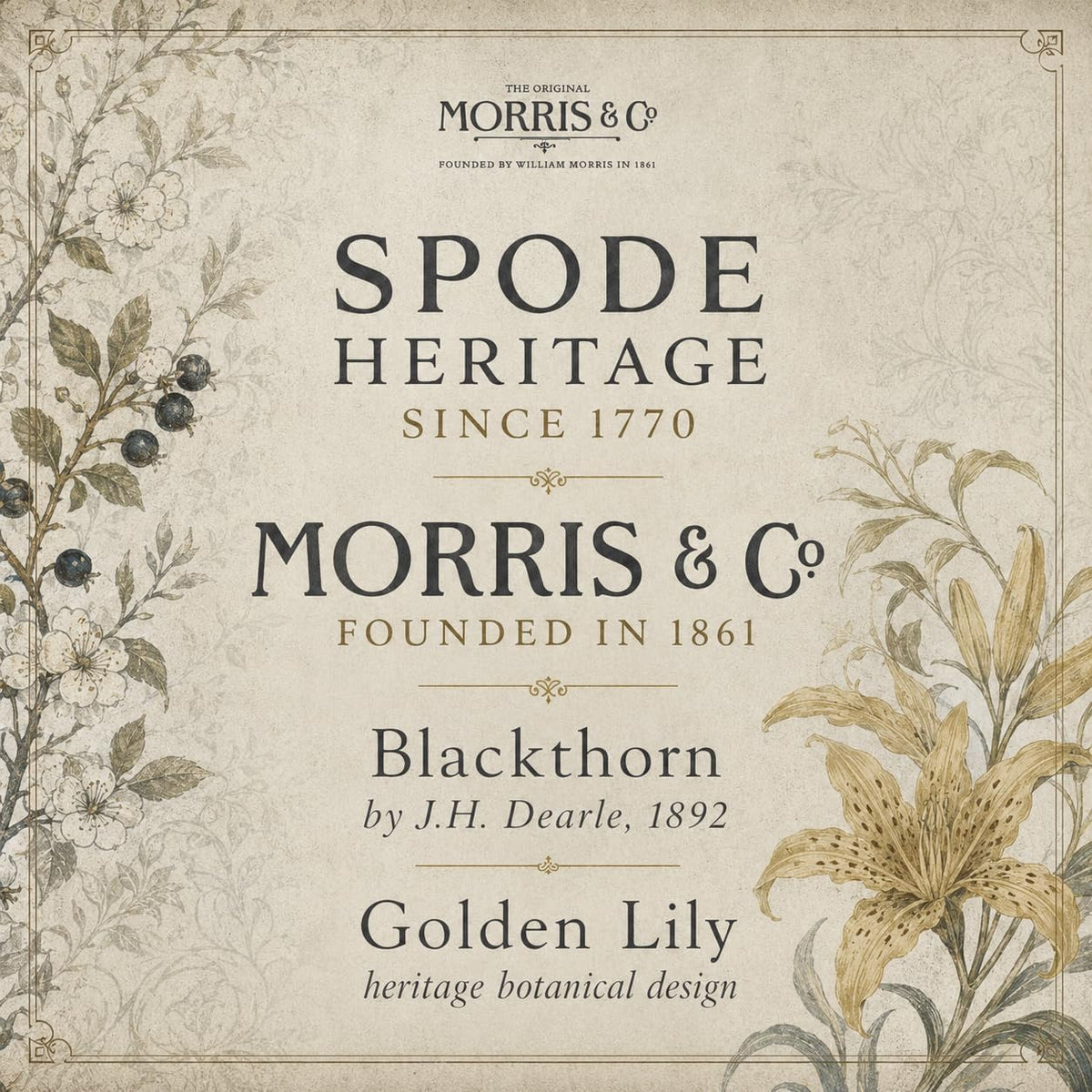 Spode Morris &amp; Co Porcelain Mugs, Set of 2 - 12oz Microwave and Dishwasher Safe Tea &amp; Coffee Cups for Kitchen Countertop or Home Brew Coffee Station, Great Gift for Mothers (Blackthorn &amp; Golden Lily)