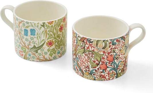 Spode Morris & Co Porcelain Mugs, Set of 2-12oz Microwave and Dishwasher Safe Tea & Coffee Cups for Kitchen Countertop or