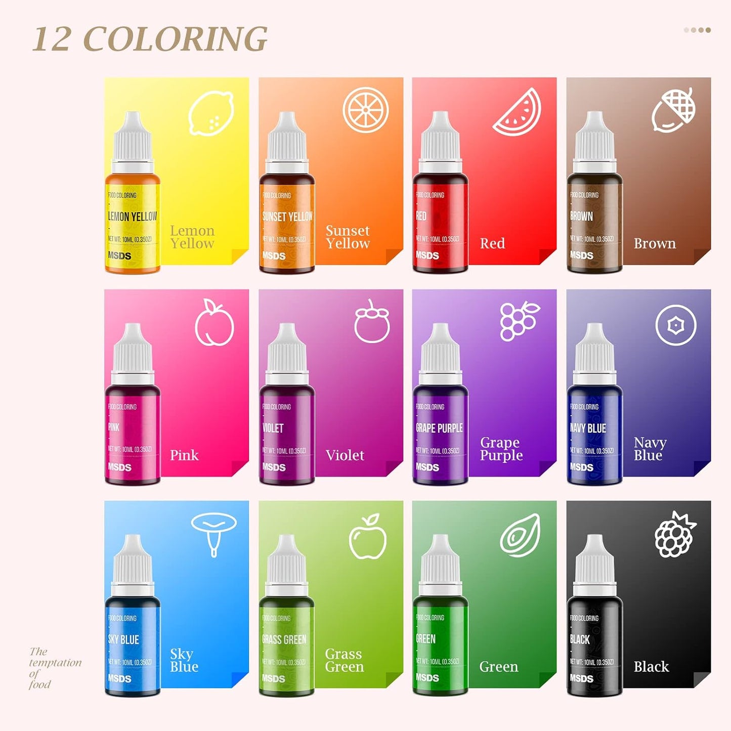 12 Color Cake Food Coloring Set, Nomeca Food Grade Vibrant Food Color Liquid Dye Tasteless for Baking, Icing, Easter Egg, Fondant, Cooking, Slime Making DIY Supplies Kit - .35 Fl. Oz (10 ml) Bottles
