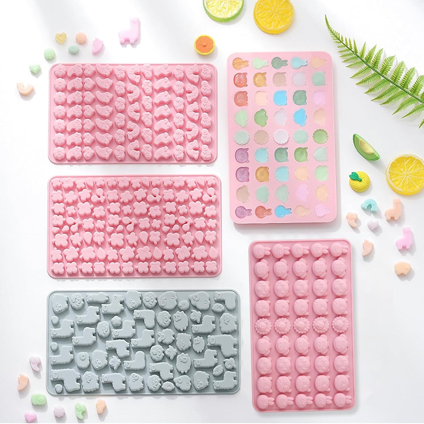 Animals & Flowers Silicone Candy molds, Non-Stick Gummy Bear Chocolate Gelatin Tray with 2 Droppers Creates 260 Alpaca, Clover, Animals