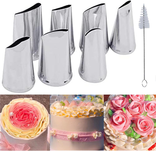 8 Pcs Rose Flower Piping Tips Set,Petal Icing Tips,PipingRose Nozzle,Stainless Steel Cake Decorating Pastry Tools, for
