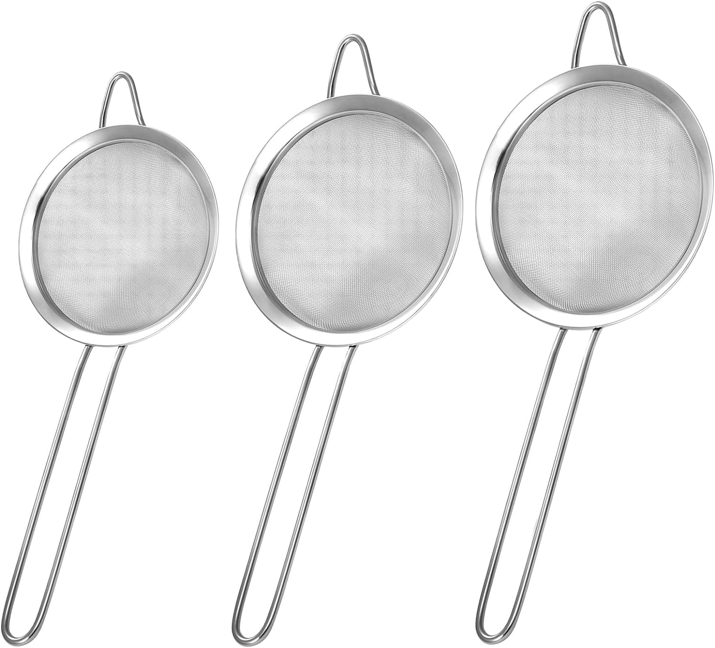 3 Pack Fine Mesh Strainer, Small Stainless Steel Sieves with Handles, for Steeping Loose Leaf Tea, S