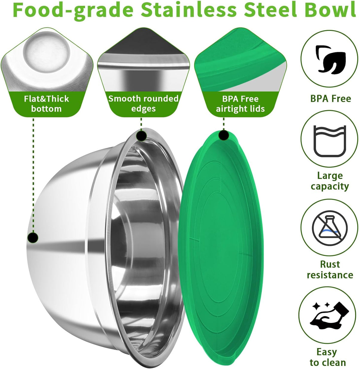 Stainless Steel Mixing Bowls with Color Lids