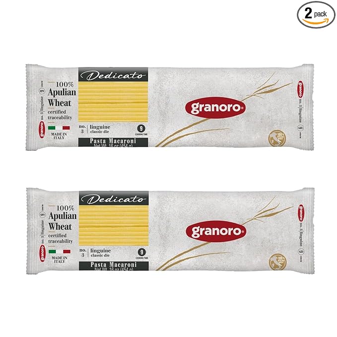 Granoro Dedicato Linguine #3 - Authentic Italian Pasta, Made from 100% Puglia Durum Wheat Semolina, Non-GMO, Vegan, 1 lb Bags (Pack of 2)