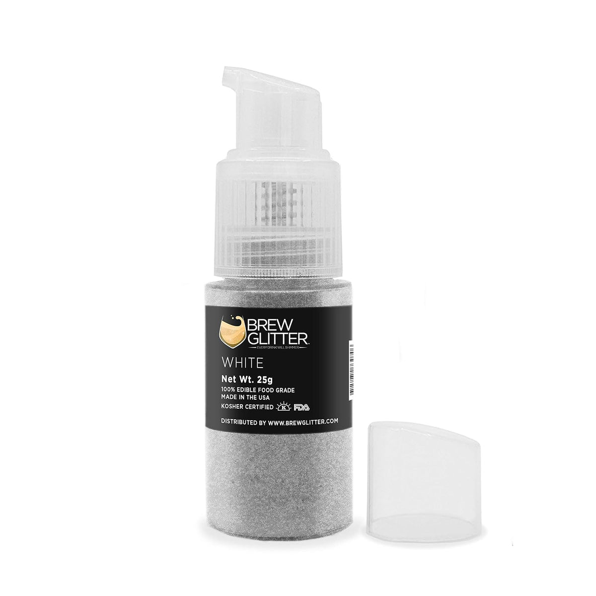 White Brew Glitter Edible Glitter for Drinks, Cocktails, Beer, Garnish Glitter &amp; Beverages | Kosher &amp; Halal Certified | 100% Edible &amp; Food Grade | Vegan, Gluten, Nut Free (25g Spray Pump, White)