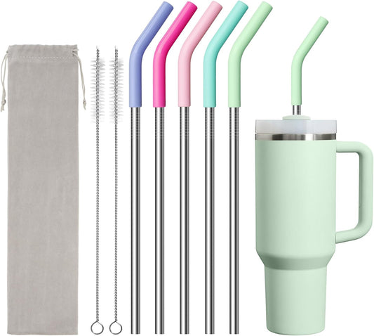 Metal Straw for Stanley Quencher Cup, Simple Modern, Meoky 40 oz Tumbler, 5 PCS Straight Reusable Stainless Steel Straws