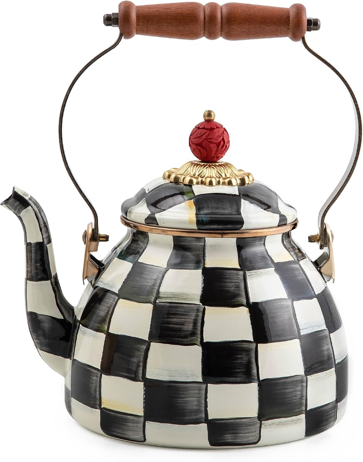 MACKENZIE-CHILDS Tea Kettle, 2 Quarts, Black-and-White Courtly Check