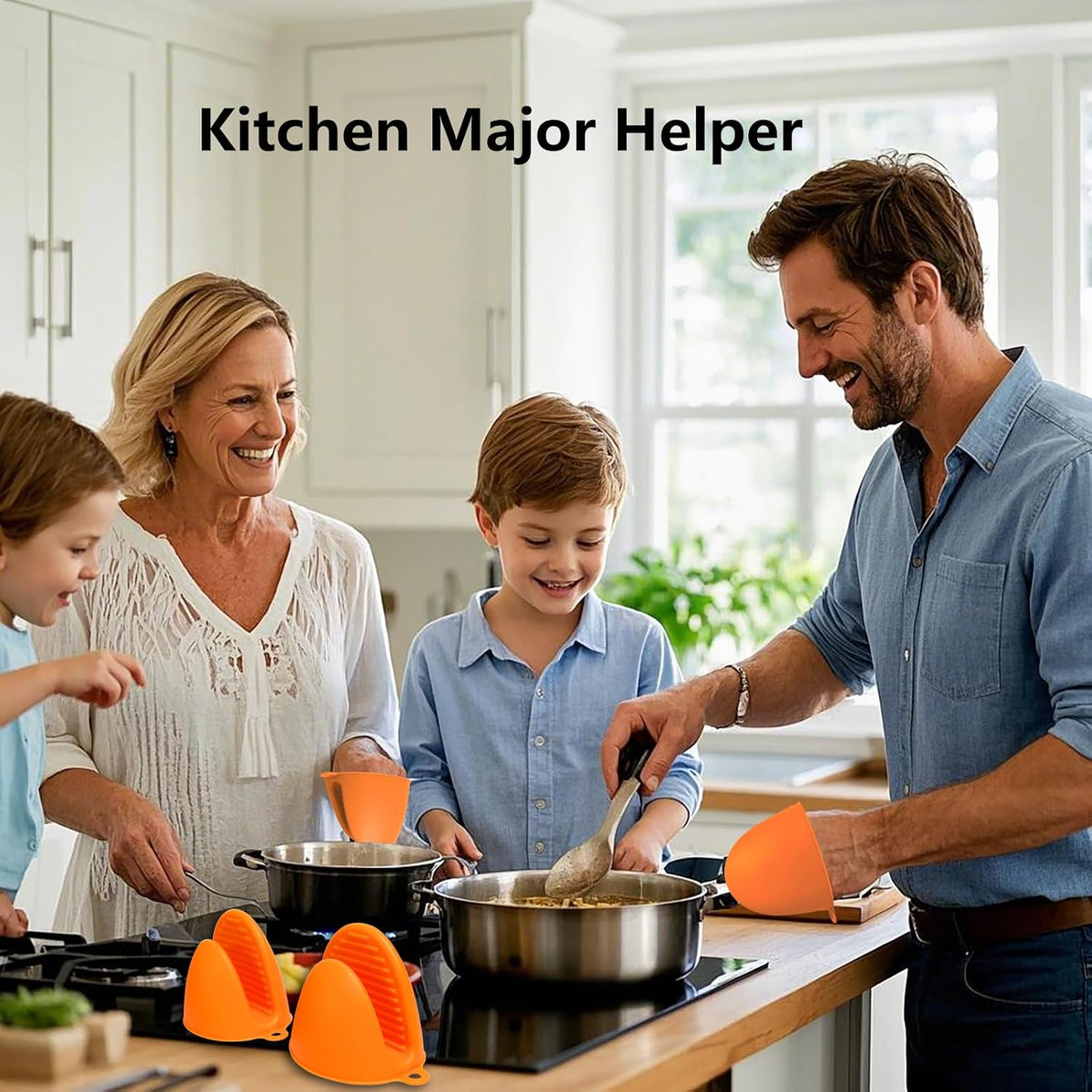 Oven Mitts Silicone Pot Holders Set Heat Resistant for Kitchen - ChufanMomsil 6 PCS Mini Silicone Oven Gloves Kitchen Mittens, Short Pot Pinch Grips for BBQ &amp; Baking, Orange