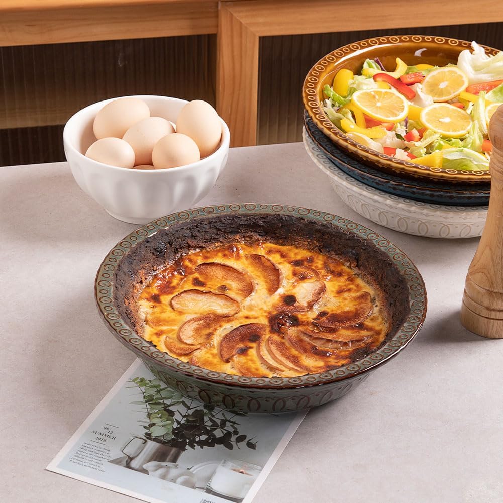 Sweejar Ceramic Pie Pan for Baking,Round Baking Dish Pan for Dinner 10 Inches, Pie Dish Non-Stick Pie Plate for Quiche,Tart，Cake,Pumpkin Pie, Pot Pies (Brown)