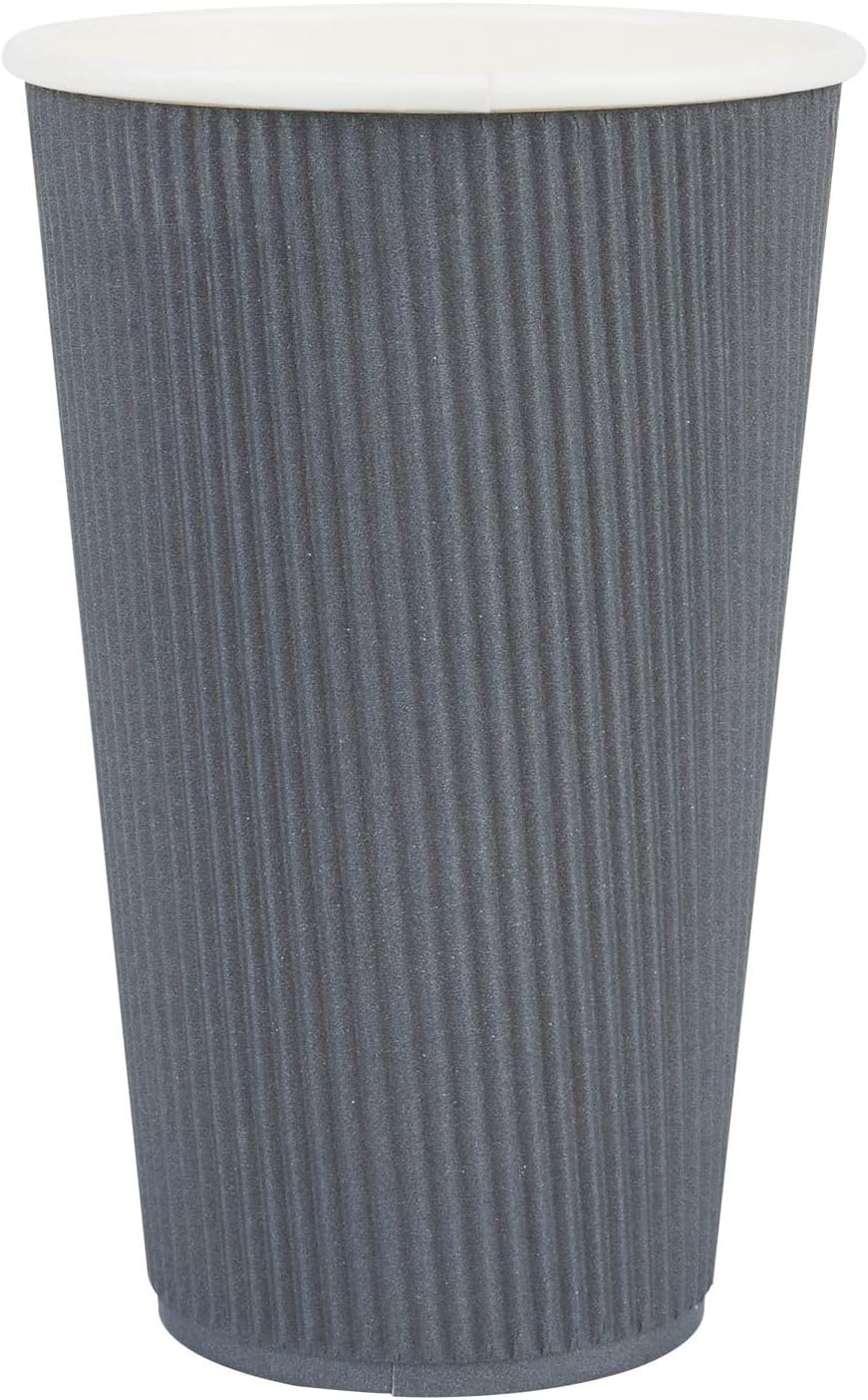 Restaurantware Ripple Wall Coffee Cups 500 Count 16 Ounce Insulated Gray Paper Cups, Rolled Rim Spill-Resistant Disposable Paper Non-Slip for Coffee, Beverages