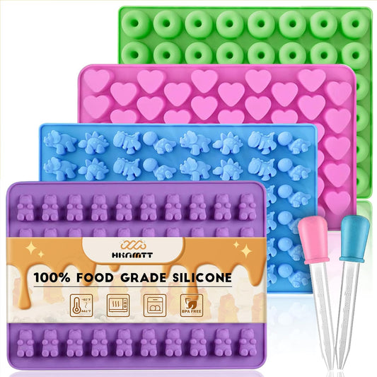 Gummy Bear Molds Silicone Mini Size, Non-stick Chocolate Candy Gummy Mould for Kid with 2 Droppers Including Dinosaur, Bear,