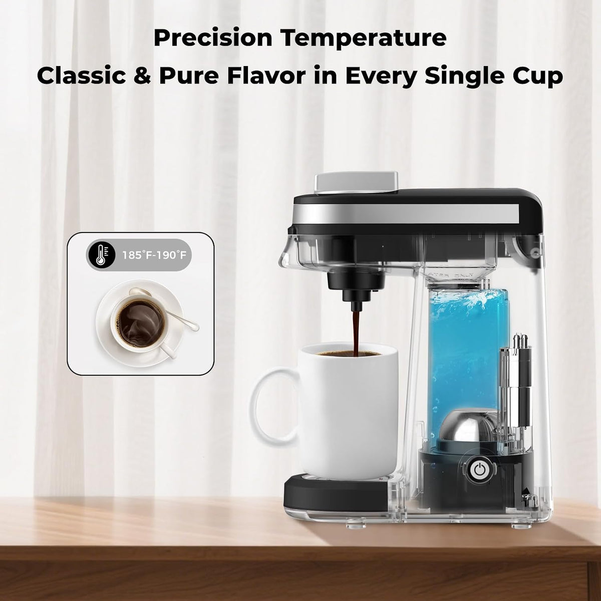 CHULUX Mini Single Serve Coffee Maker for K Pod, Brew Up to 12oz Cup, Black | Fast-Heating Boiler System, Single Cup Brewing, Portable Compact Design, Four-Hole Multi-Stream Needle, Adjustable Drip Tray