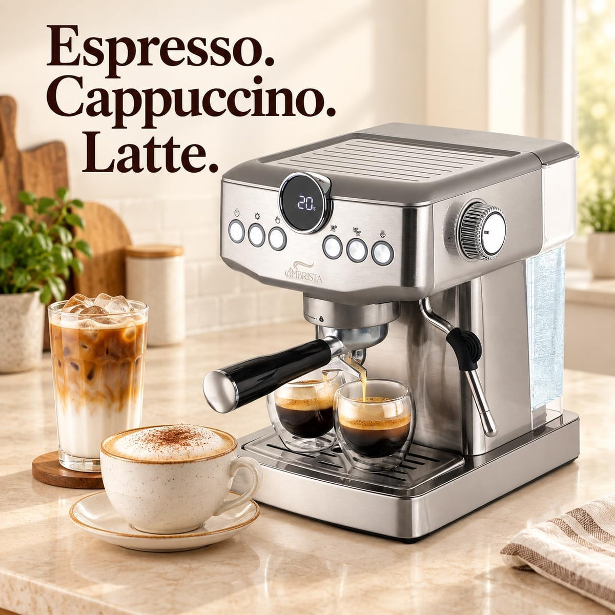 Espresso Machine, 20 Bar, Steam Wand for Lattes and Cappuccinos