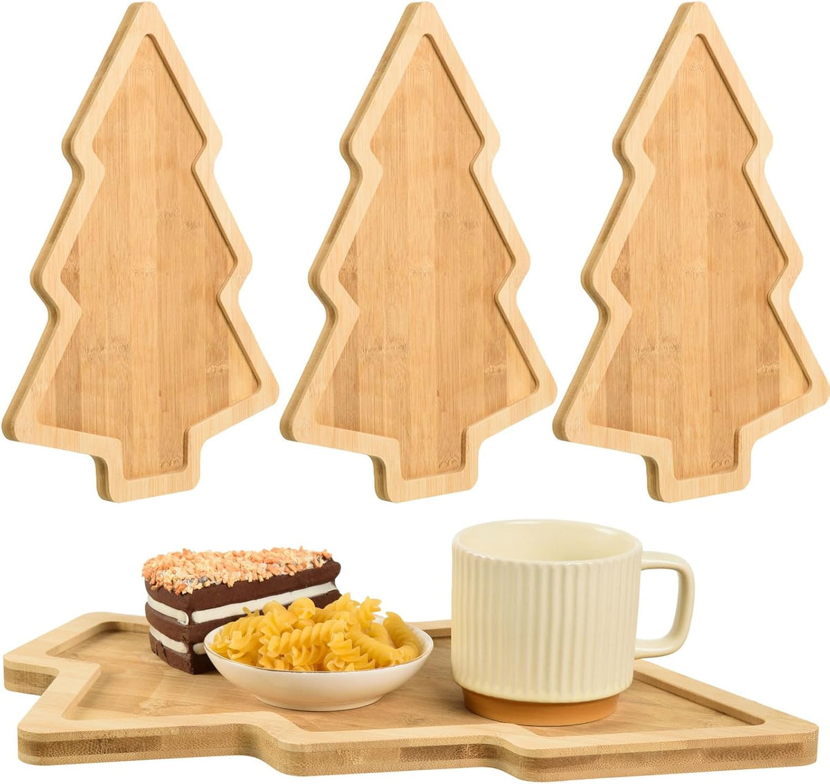 3 Pcs Christmas Wooden Appetizer Tray Christmas Tree Shaped Wooden Serving Platter Sushi Serving Tray Wood Charcuterie Board Tray Snack Dessert Candy Dish Plate for Christmas Home Kitchen,15x11x0.59"