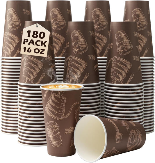 Paper Cups 16 oz 180 Pack, Disposable Coffee Cups, Dispoable Paper Drinking Cup for Coffee, Hot Cups for Party, Picnic,
