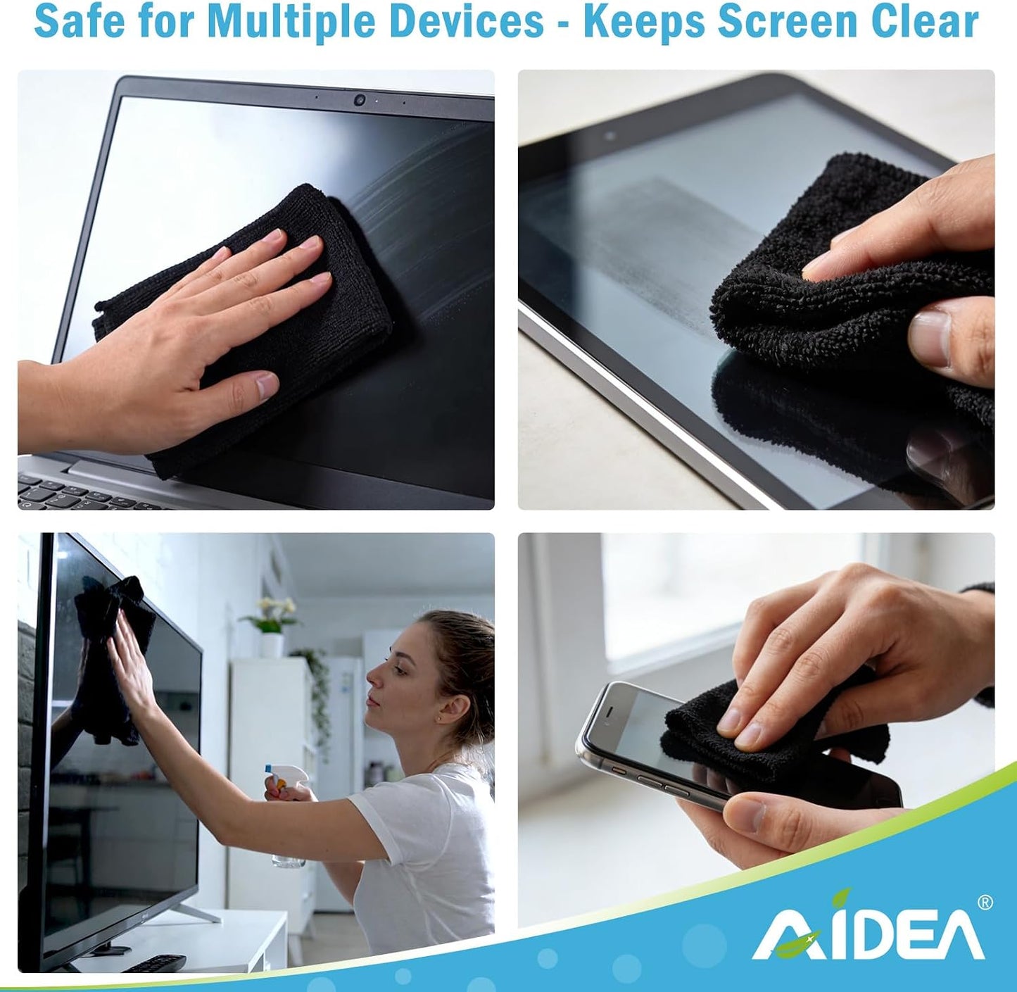 AIDEA Microfiber Cleaning Cloth Black 50PK, Microfiber Towels 11.5×11.5"