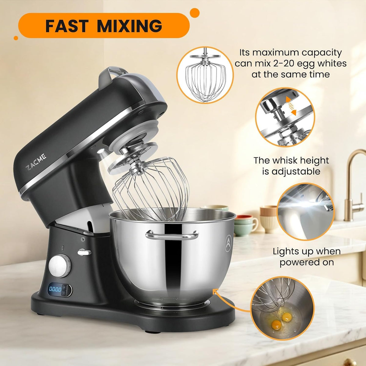 8.4QT Commercial Stand Mixer 800W with Aluminum Die Casting Meets the Standard of NSF/ANSI 8-2023