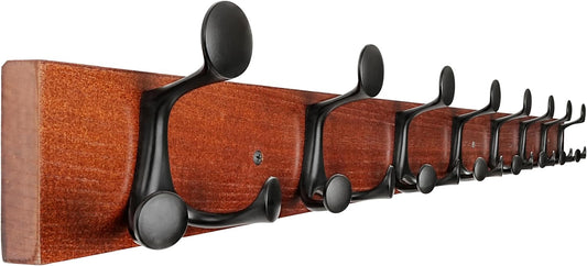 SKOLOO 43-Inch Cherry Wood Coat Rack Wall Mount with 8 Triple Hooks - Ideal for Family Entrances, Classrooms, and Pet