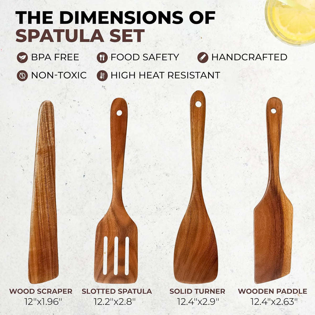 AIUHI Premium Teak Wood Spatula Set, 4-Piece Non-Stick Cooking Utensils for Kitchen, Includes Paddle, Turner, Slotted Spatula &amp; Wood Scraper – Durable &amp; Easy to Clean