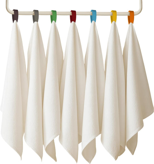 Flour Sack Towels| Tea Towel for Crafts| Kitchen Towels Cotton Blank Towel for Embroidery Baking Bread Proofing Linen Cover | Super Absorbent Dish Towels with Color Hanging Loops 7 Pack 18"x28" White