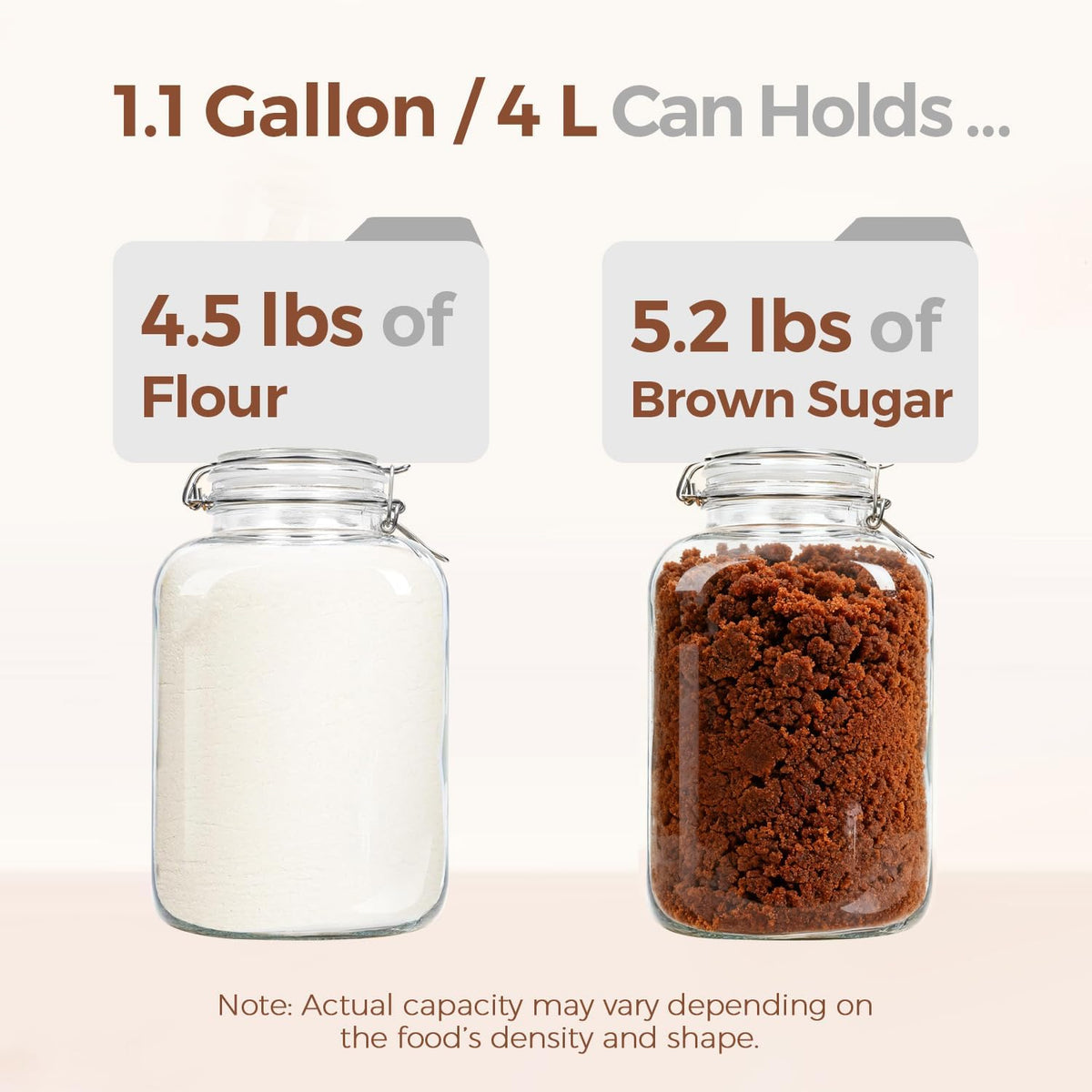 ComSaf 1 Gallon Glass Jar with Lid, Flour Sugar Storage Containers 128oz, Cereal containers storage, Glass Jars with Airtight Lid, Large Storage Containers with Lids for Pickled Egg, Herb, Set of 2