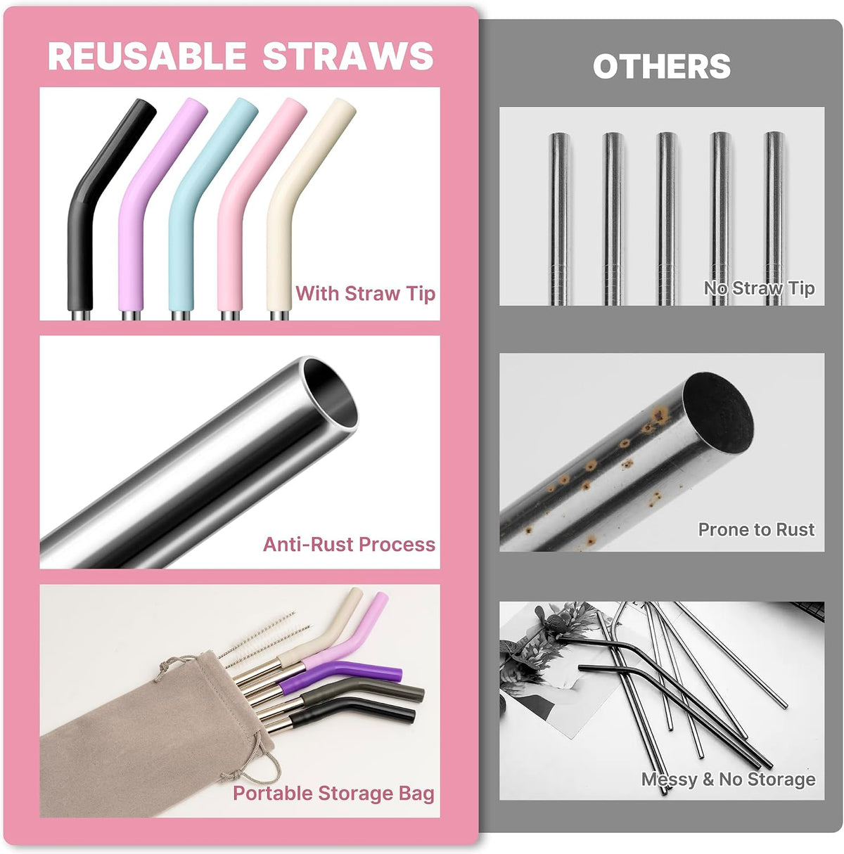 12.2" Metal Long Straw for Stanley 40 oz Cup, Reusable Straight Straw
