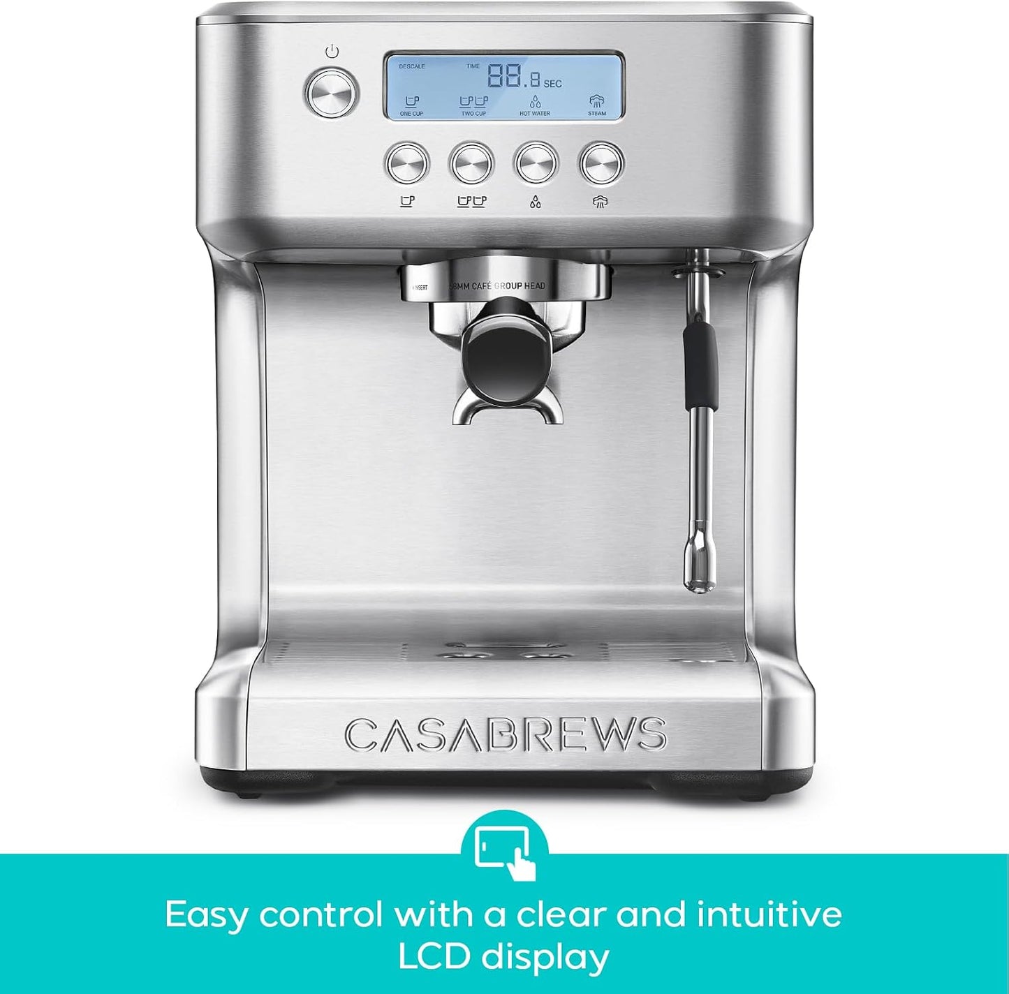 CASABREWS Ultra Espresso Machine, Barista Espresso Maker with Steam Wand | LCD Display, Custom Brew Temp, Latte &amp; Cappuccino Machine, 20-Bar Italian Pump, Powerful Steam Wand, 73oz Removable Tank