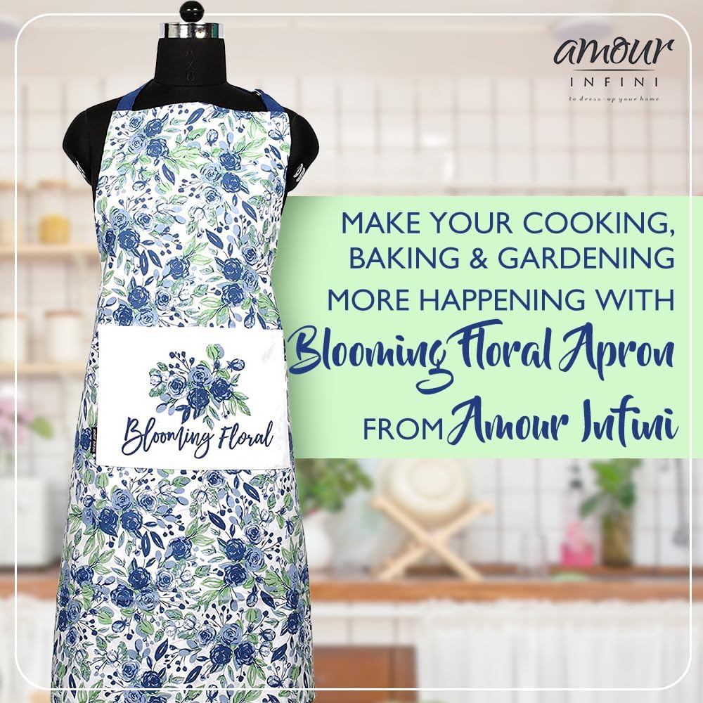 Cotton Aprons for Women with Pocket, Adjustable Strap &amp; Waist Ties - Washable Aprons for Baking, Cooking, Gardening (27.5 x 33 Inches - Blooming Floral)