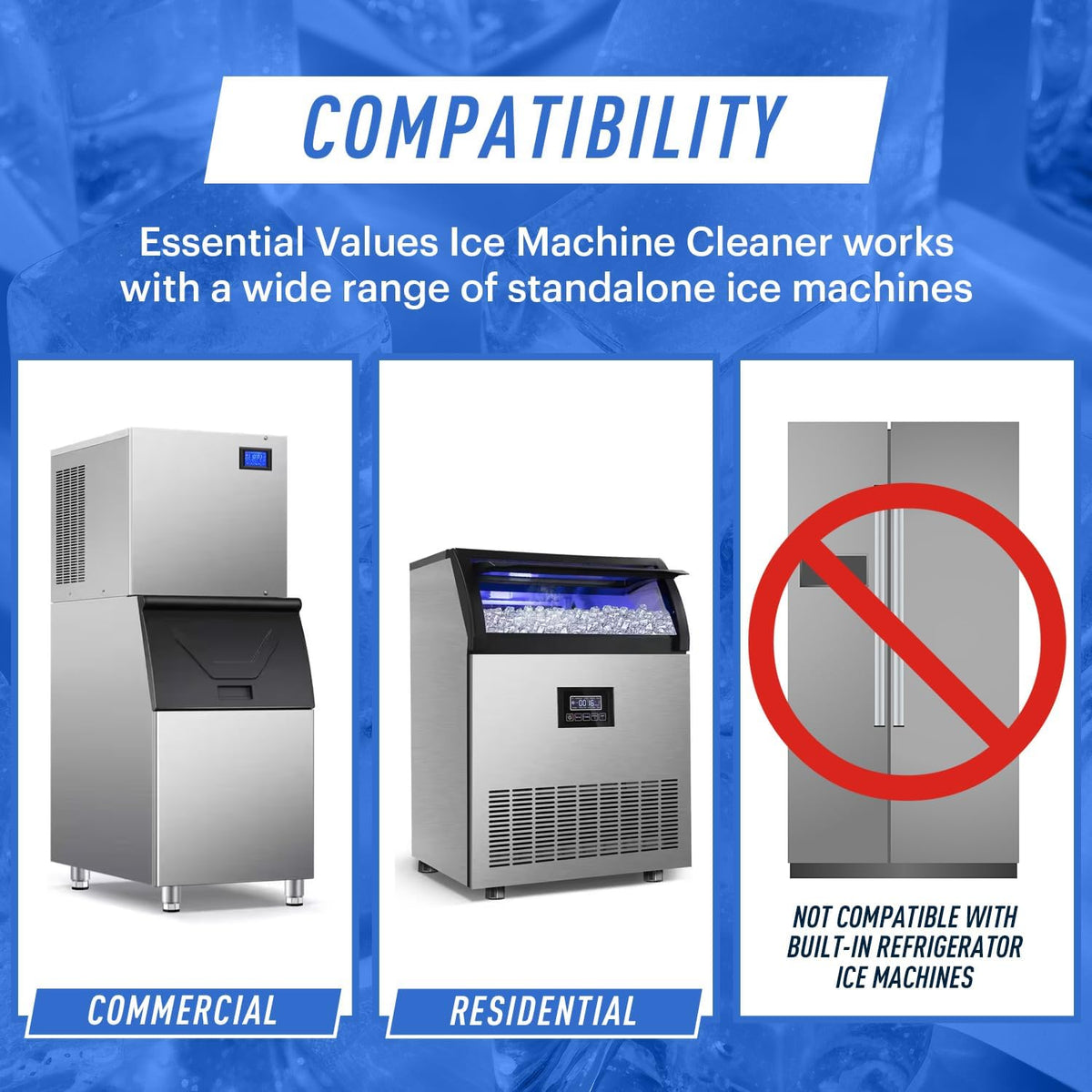 Essential Values Ice Machine Cleaner and Descaler, 2 Pack x 16 fl oz, Nickel Safe Descaler, Ice Maker Cleaner Compatible with All Major Brands (Scotsman, KitchenAid), Made in the USA