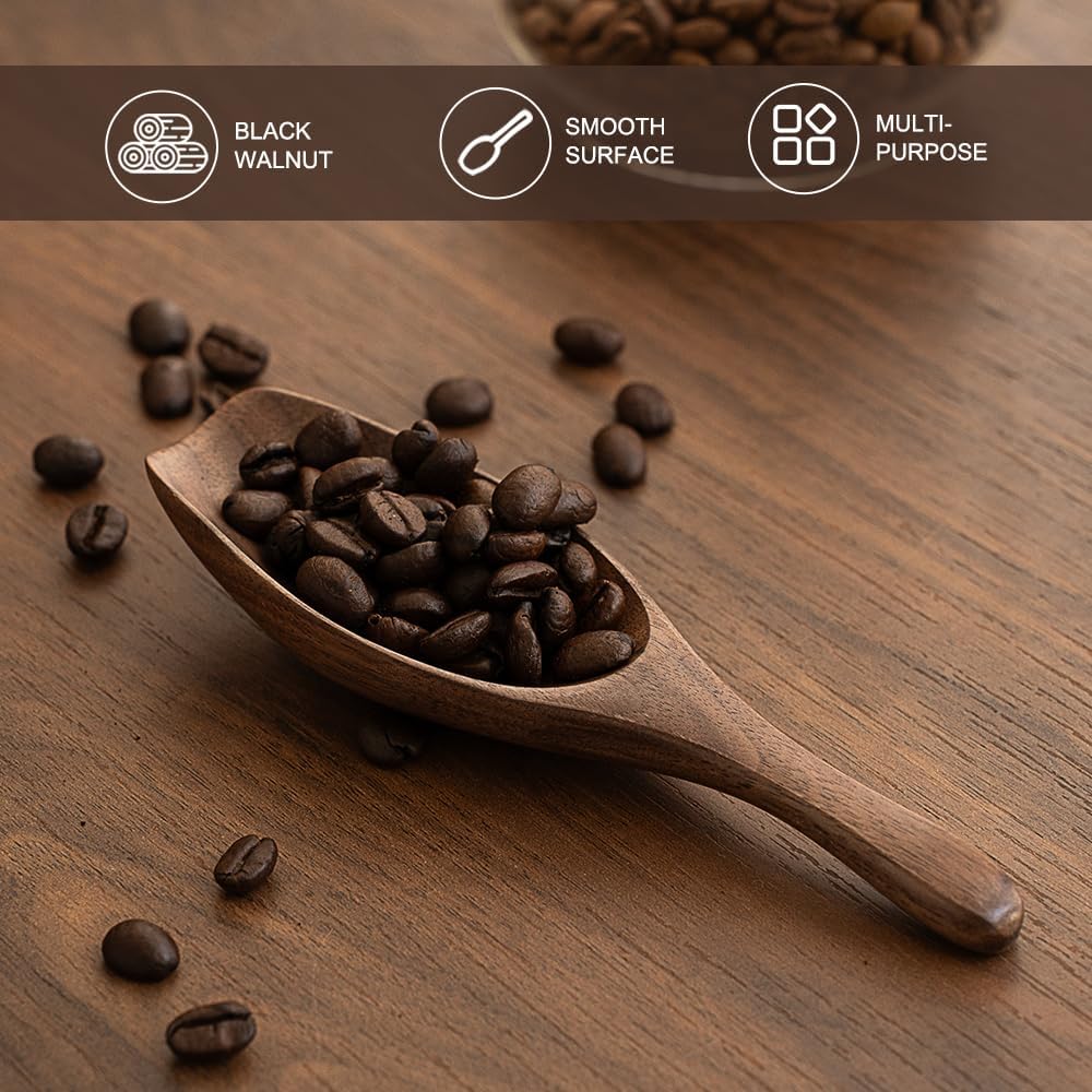 Black Walnut Coffee Scoop for Ground Coffee, Loose Tea &amp; Bath Salts, 1 Tablespoon/15ml, Multi-Purpose Kitchen Scooping Tool for Jars, Canisters &amp; Coffee Brewing Accessories(1pcs)