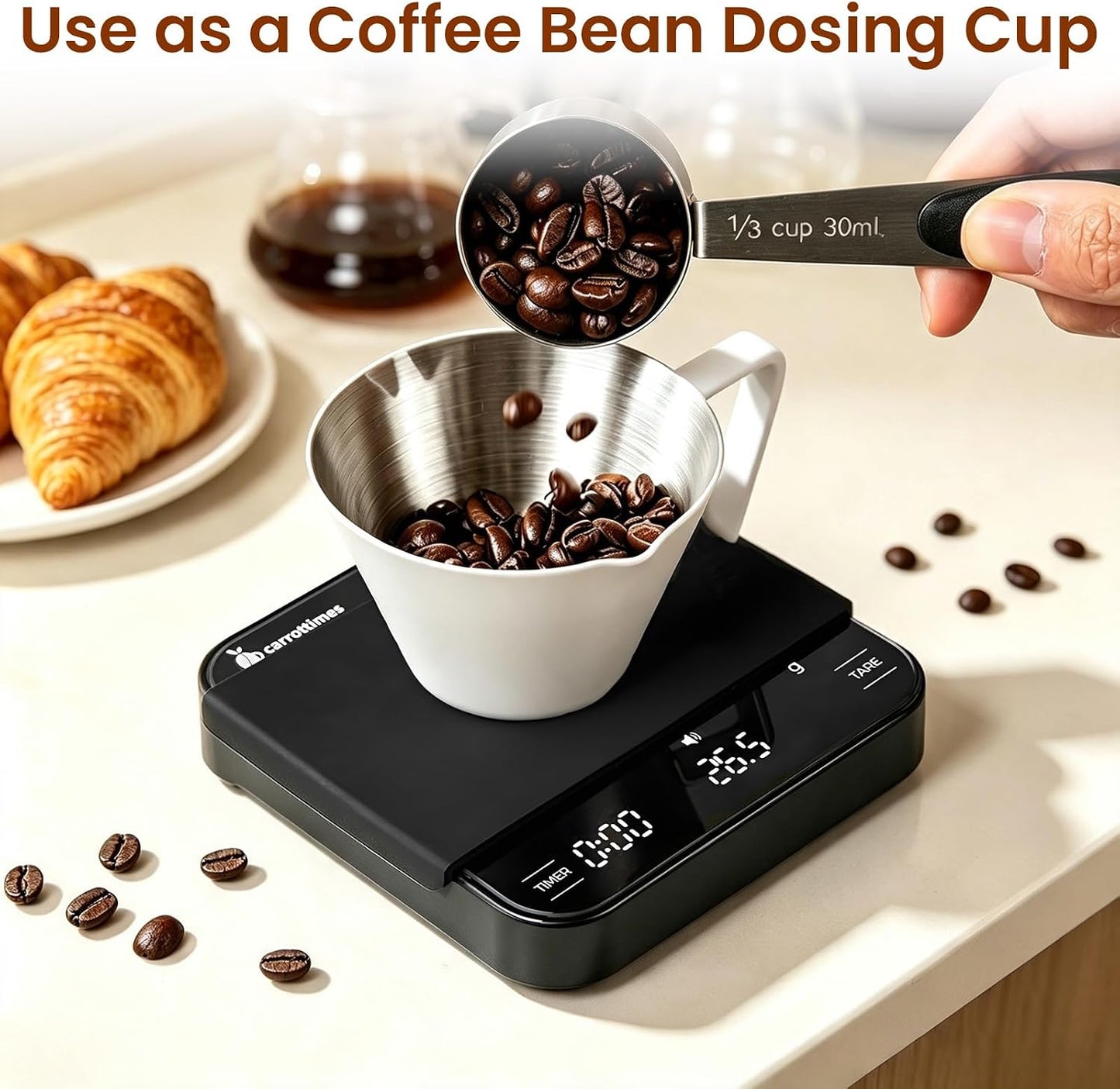 1 Pc Stainless Steel Espresso Shot Cup with Dual Scale, 3.4oz/100ml, White | Double Spout Measuring Cup with Handle, V-Shaped Mouth, Ideal for Espresso Brewing and Coffee Making