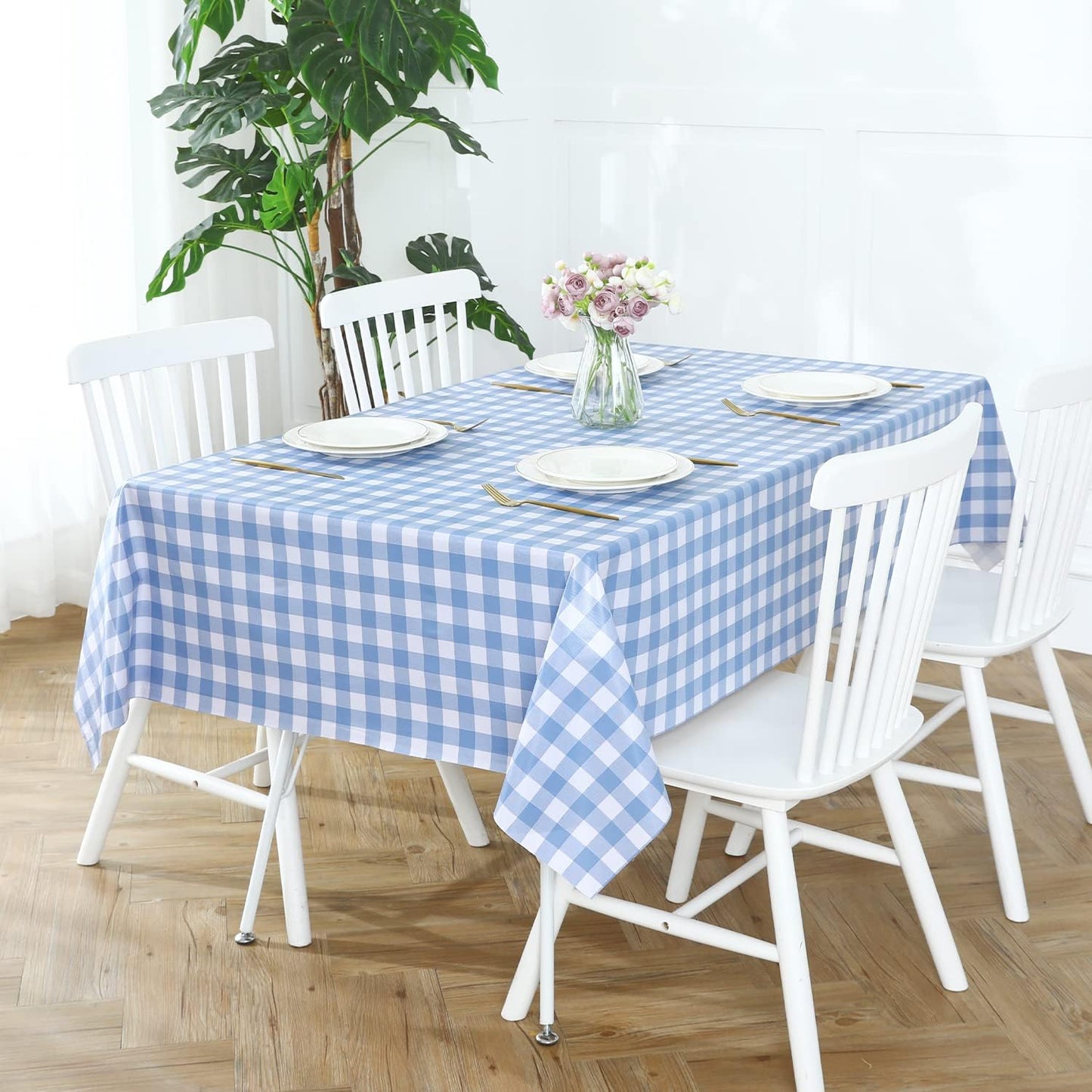 Romanstile Rectangle Vinyl Tablecloth, 100% Waterproof Buffalo Gingham Plastic Table Cloth, Heavy Duty Wipeable Checkere