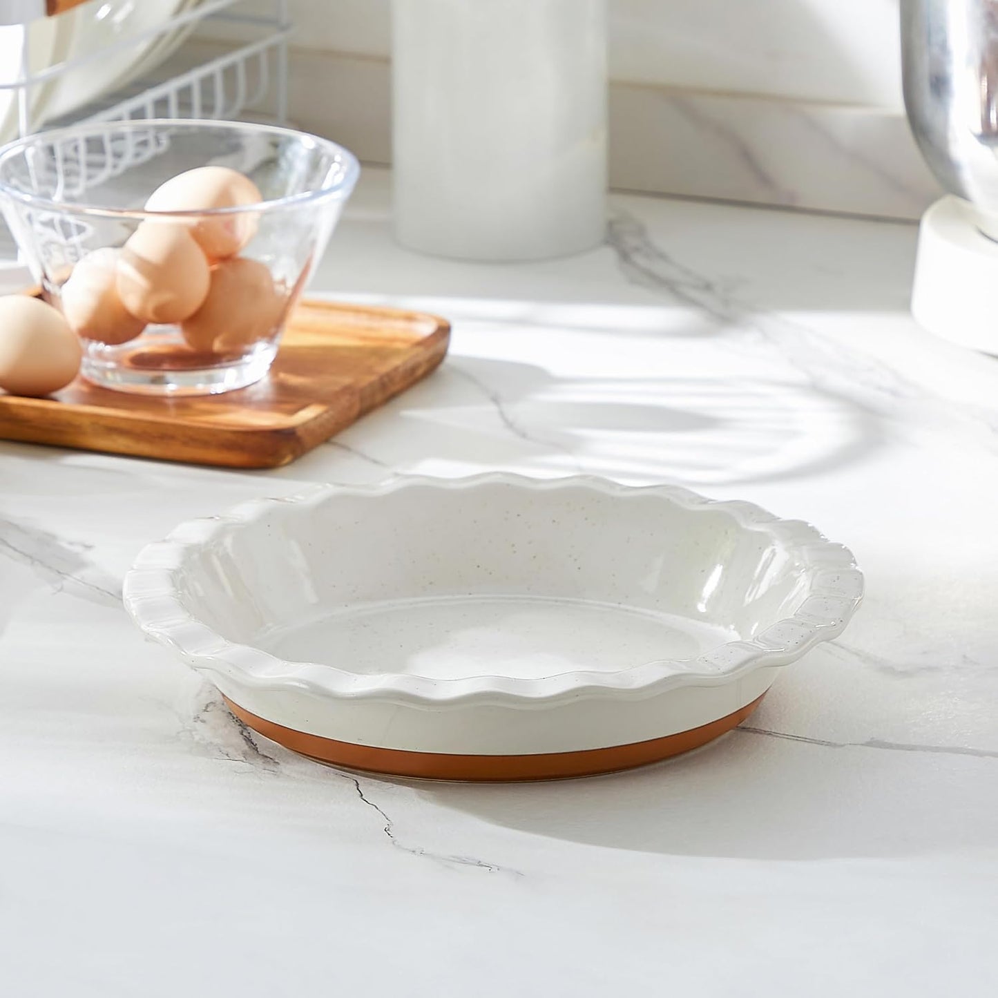 MALACASA Ceramic Pie Pan for Baking - 9 inch Pie Plate, Quiche Baking Dish