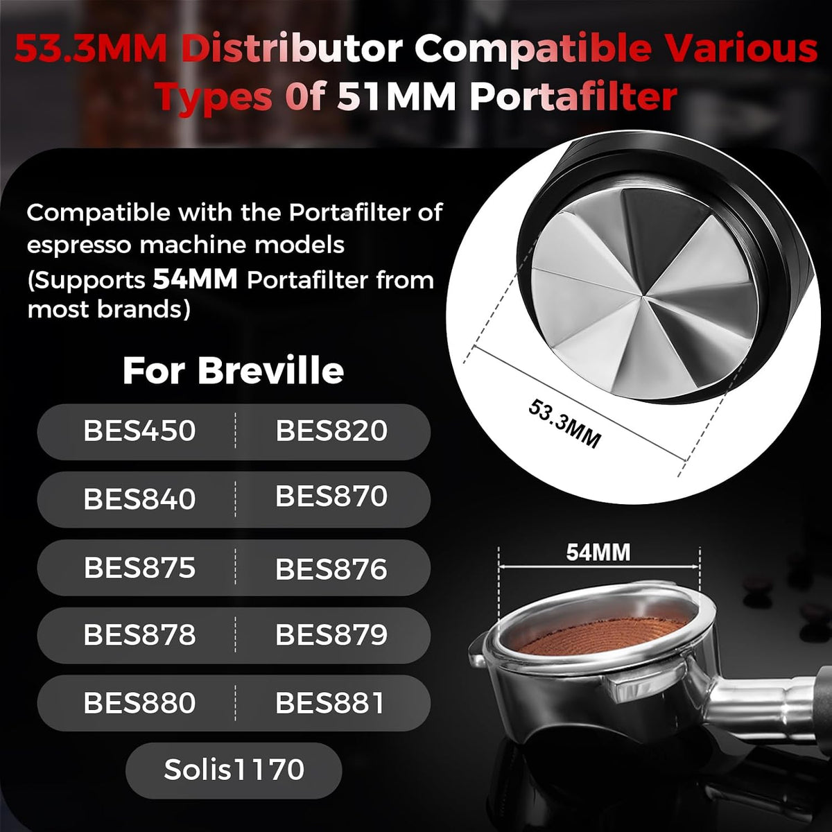 IKAPE 53.3MM Newly Upgrade Espresso Coffee Distributor, Coffee Dual-Bearing &amp; High-Speed Distribution Tools, Adaptive Height Coffee Distributor Leveler for 54mm Portafilters