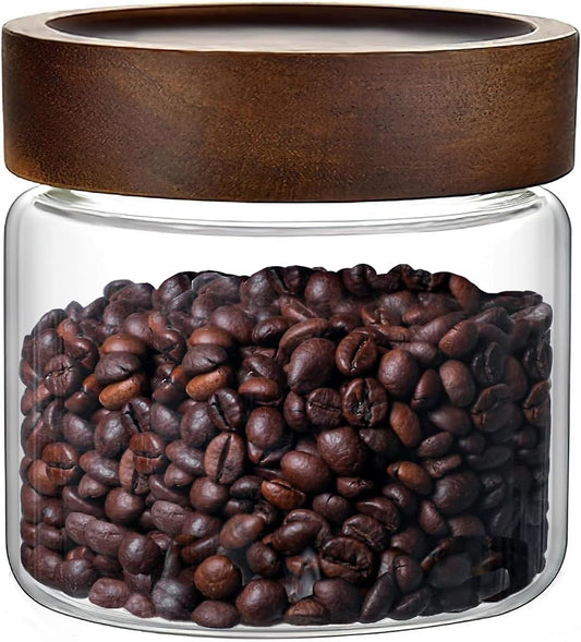 17 Fl oz/500 ml Glass Food Storage Jar, Premium Clear Glass Container Jar with Airtight Wooden Screw Lid, Kitchen Canisters