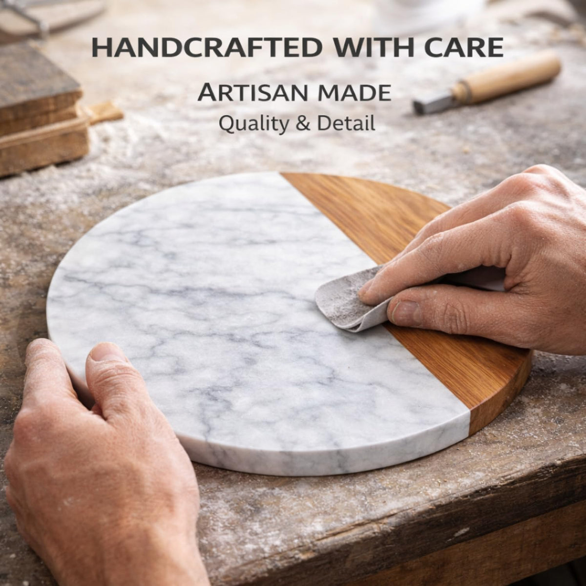 White Marble Board, 10 Inches | Cheese Board, Acacia Wooden Serving Tray, For Charcuterie, Cheese, Meats, Fruit, Crackers, Cutting Board, Round Slab