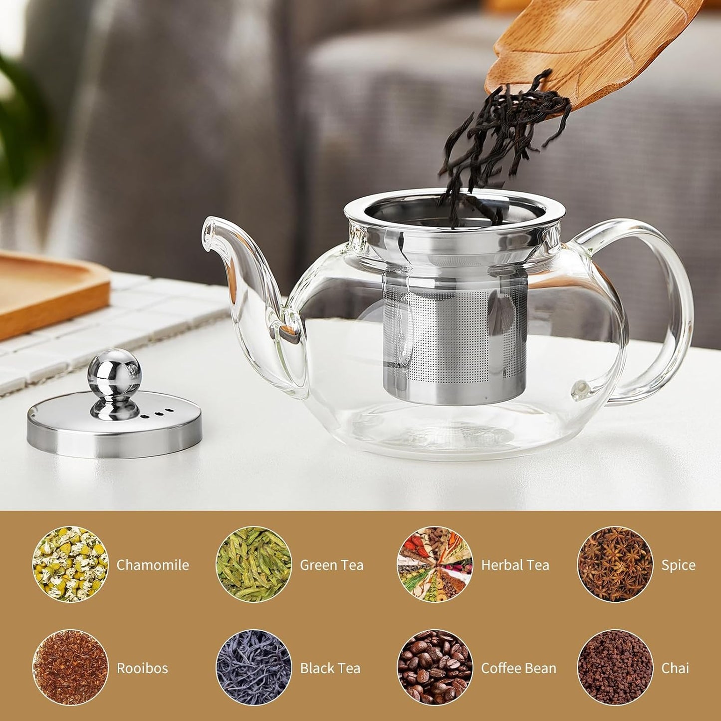 DOPUDO Small Glass Teapot with Infuser, 18 oz 530ml Borosilicate Tea Kettle