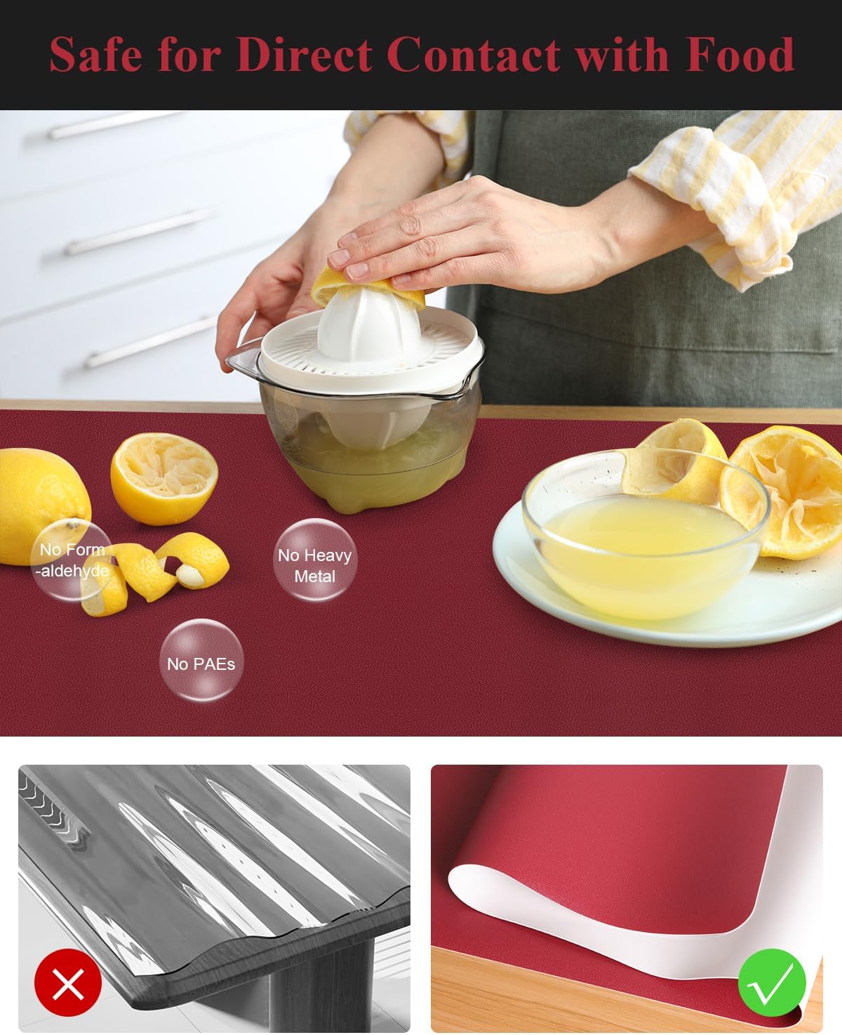 Wine Red Plastic Table Cover Protector, 36" x 72" PVC Desk Pad Mat