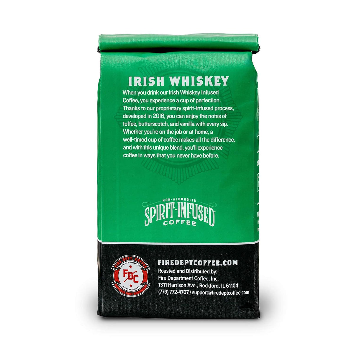 Fire Department Coffee Irish Whiskey Infused Coffee Beans - 12 oz | Gives Back to Firefighters - Medium Roast - Non-Alcoholic - Roasted in the USA - Whole Bean - Veteran Owned