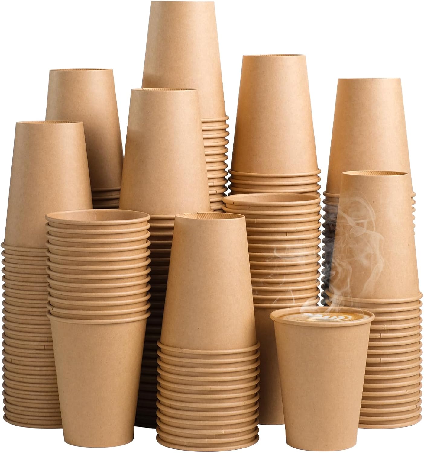 300 Pack 12 oz Kraft Paper Cups, Unbleached Disposable Paper Coffee Cups, Thickened Hot/Cold Beverag