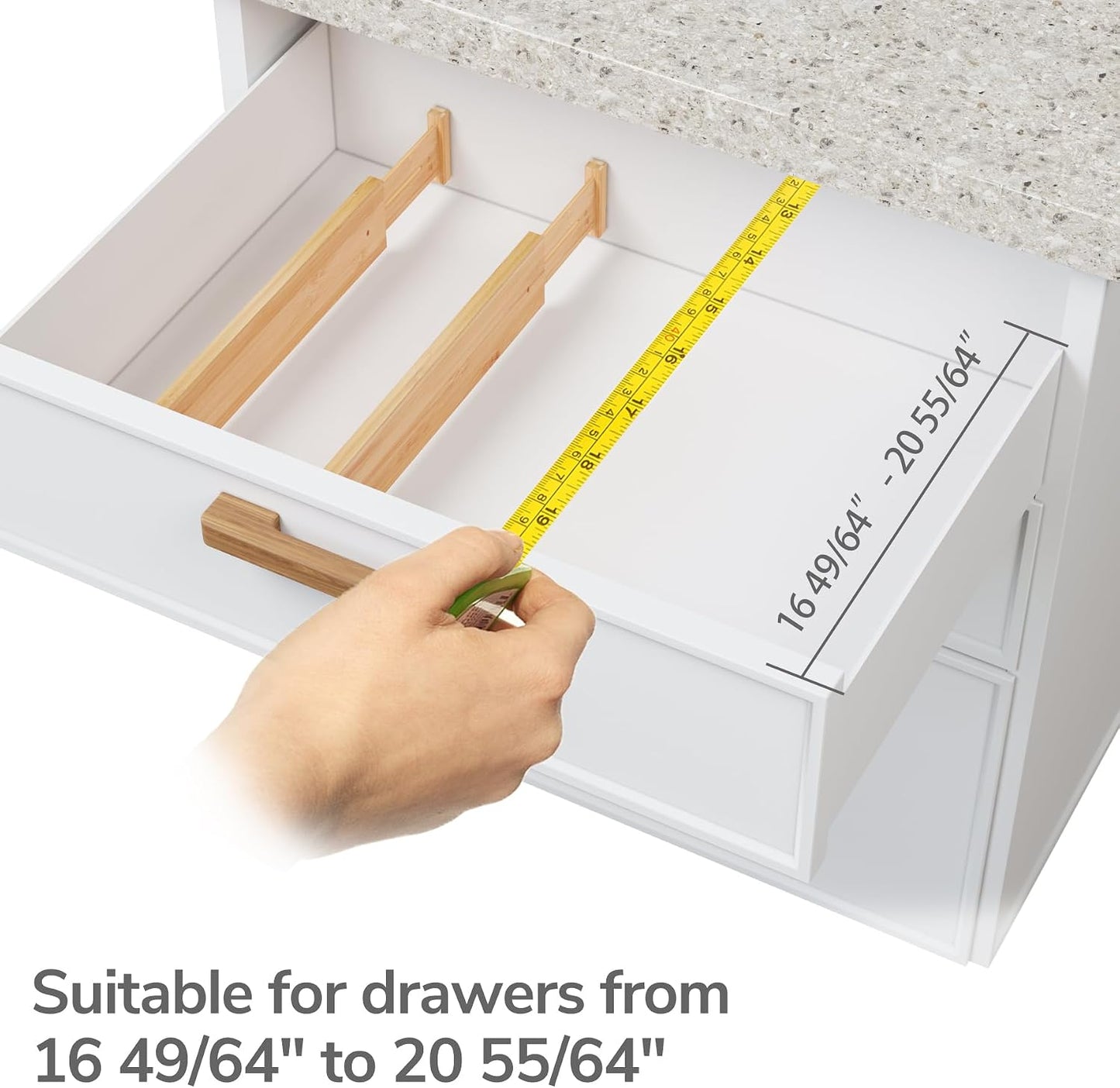 BAMEOS Bamboo Expandable Drawer Dividers – Fits 16.6"–22" Drawers, 2" High, Set of 4 | Spring-Loaded Bamboo Separator for Kitchen Island, Bathroom Vanity &amp; Dresser Drawers