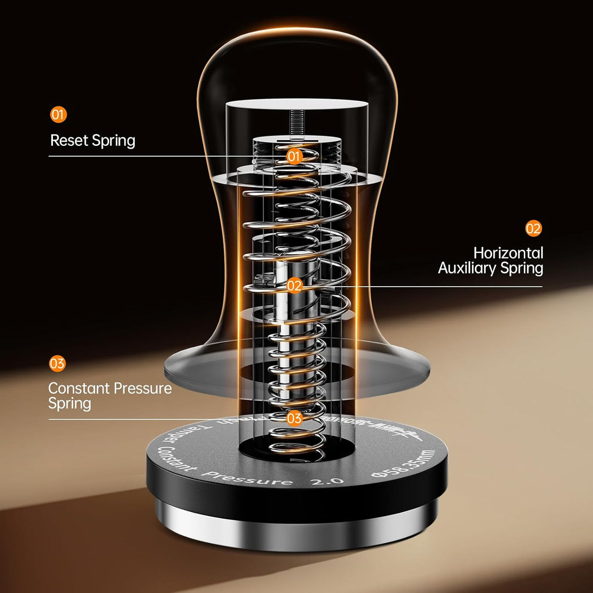MHW-3BOMBER 53.35mm Espresso Coffee Tamper with Three Spring Loaded Calibrated Espresso Tamper 30lbs 54mm Espresso Hand Tamper with Sound Feedback Titanium Coating Black T6177T-OS