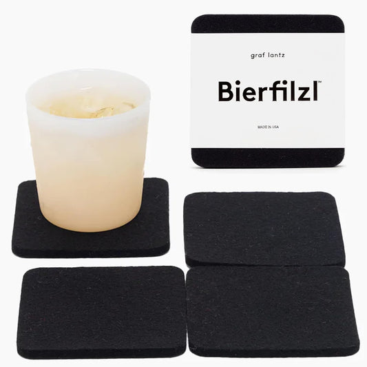 Graf Lantz - Bierfilzl Merino Wool Square Coasters Set of 4 - Black (4"x4"x5mm) - Absorbs 30% of Weight - Natural German