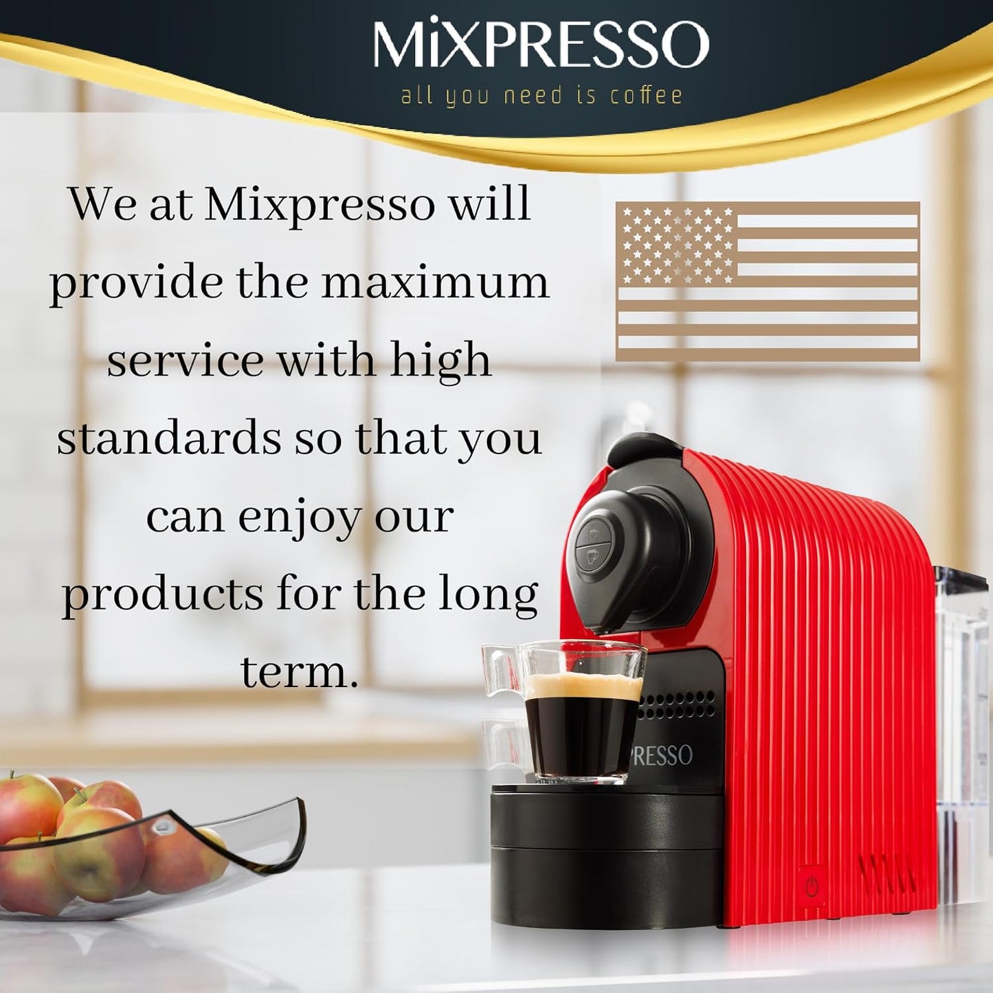 Mixpresso Espresso Machine, Compatible with Nespresso OriginalLine Capsules | 1400W single serve coffee maker with one-touch operation, 19-bar Italian pump and 27oz water tank, red