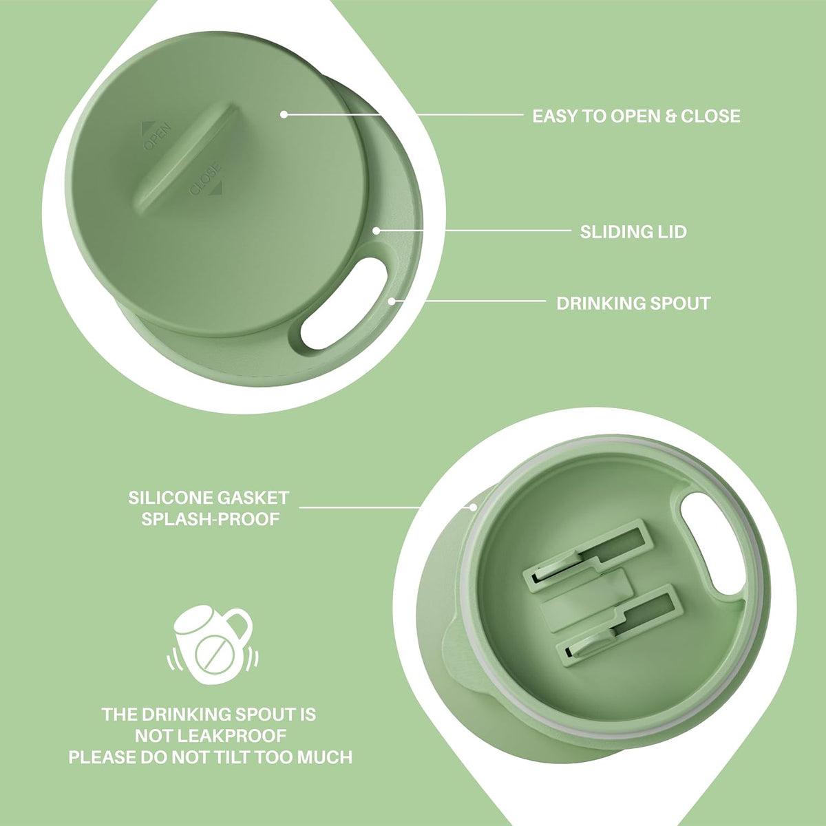 Ideus 16 oz Insulated Coffee Mug with Lid and Handle (Avocado Green 2.0)
